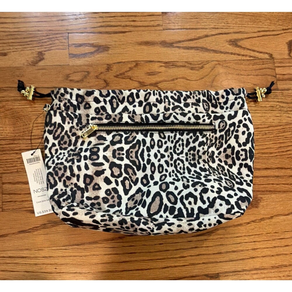Chico’s Leopard Animal Print Travel Cosmetic Bag Zip Drawstring Pockets